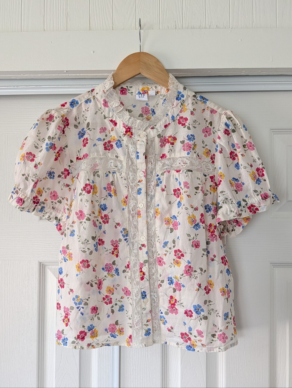 GAP 100% Cotton Cream Floral Lace Prairie Cottagecore Boho Top Large